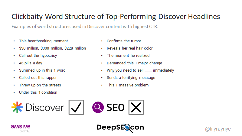 Clickbait word structure of top performing Discover headlines. 